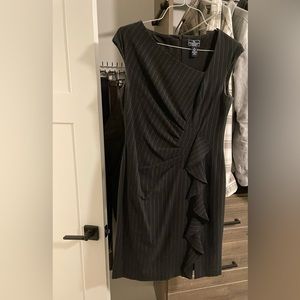 Black pin-striped taylored dress. Flattering. Great alone or with a jacket.